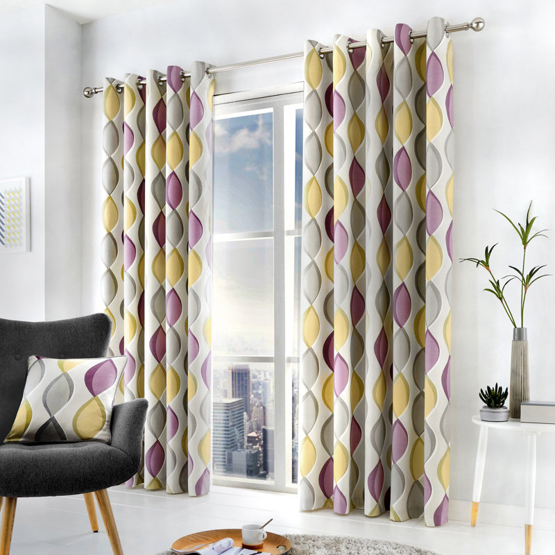  100% Cotton Ready Made Eyelet Room Darkening Curtain, Grey, Width 229 x Drop 183 cm