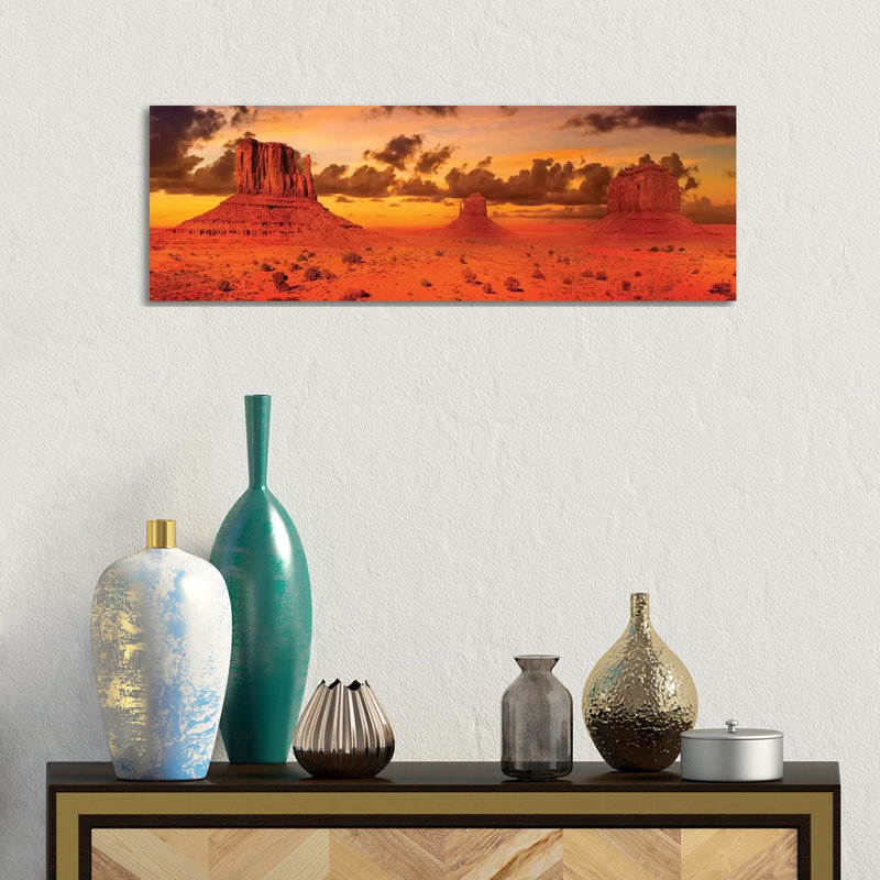 Gorgeous Monument Valley In The Evening by Melanie Viola - Panoramic Print on Canvas, Wrapped Canvas