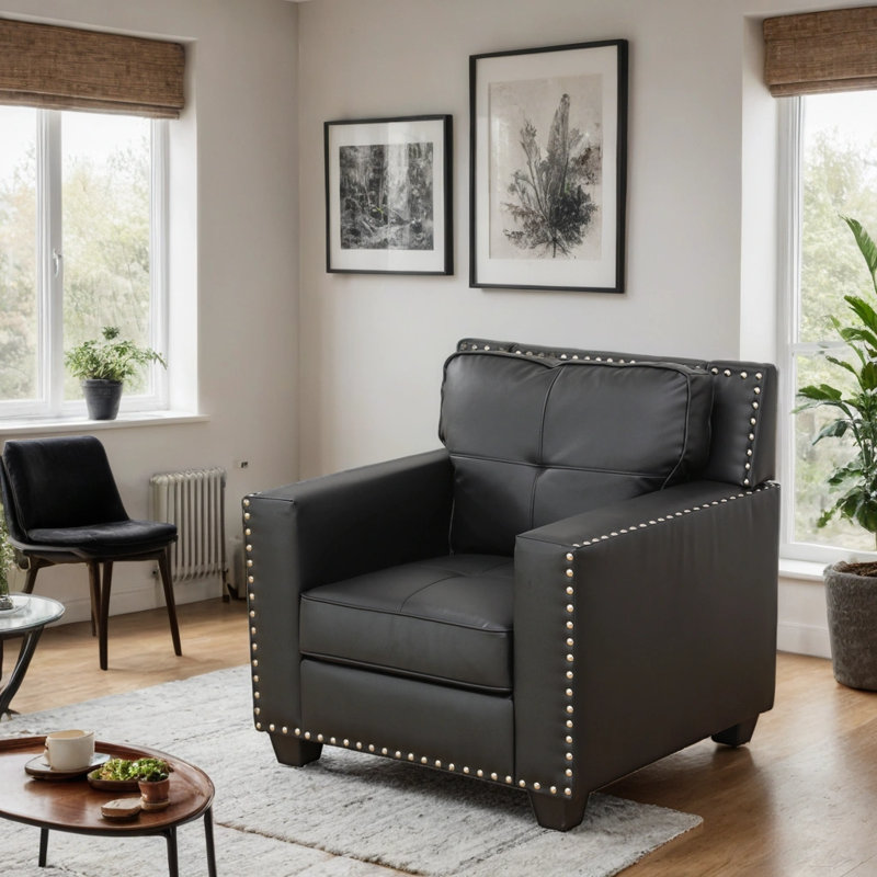 Fauteuil transitionnel rembourré 34,5 po avec garniture cloutée et coussins moelleux