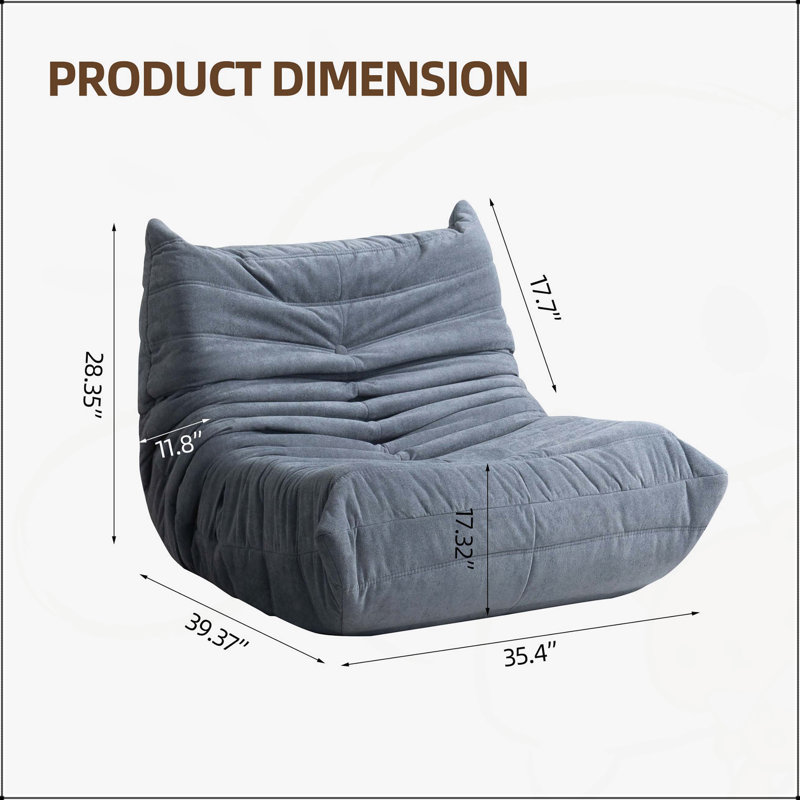 Bean bag Chair with button tufted back, Plain Gray Polyester Blend