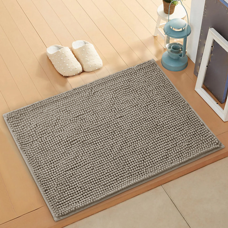 Aspire Homeware Ultra-Soft Chenille Bathroom Rug Mat with Non-Slip Backing, Silver, Reactangle (40cm W x 60cm L)