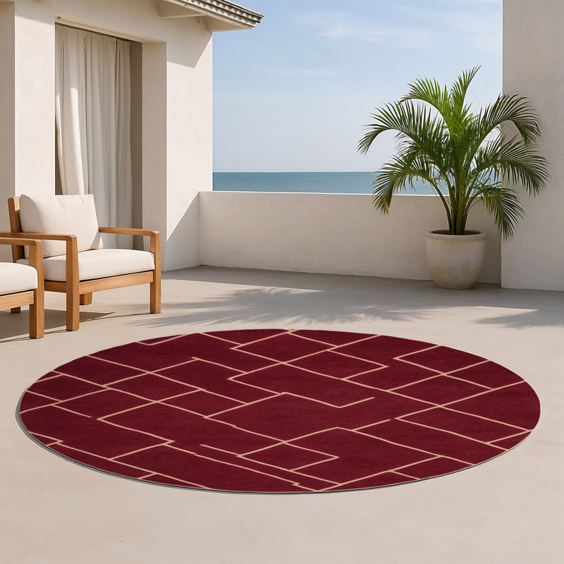Tapis rouge intérieur et extérieur Trellis, Rond 5 pi