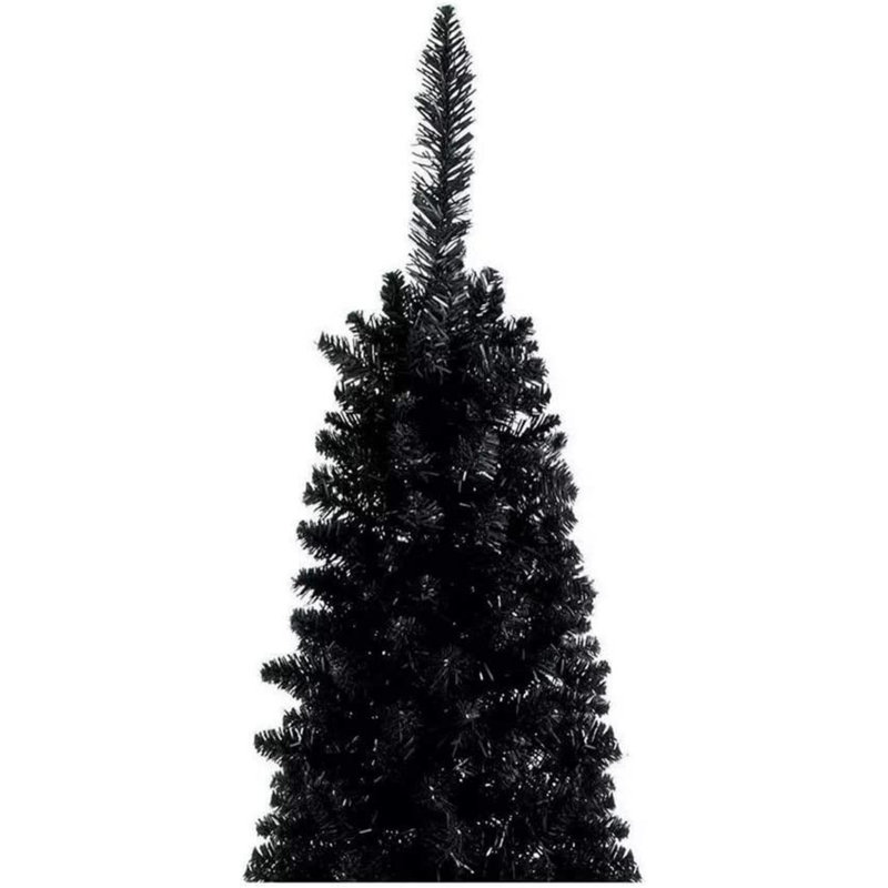 Black Artificial Slim Pencil Christmas Tree with Metal Stand and Easy Assembly, 8 ft.