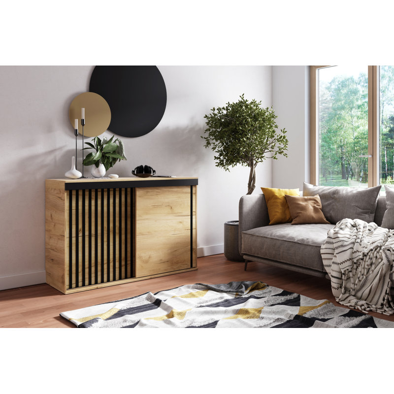 Ahniah 2 - Door Rectangle Accent Cabinet, 94cm H x 120cm W x 45cm D, Oak