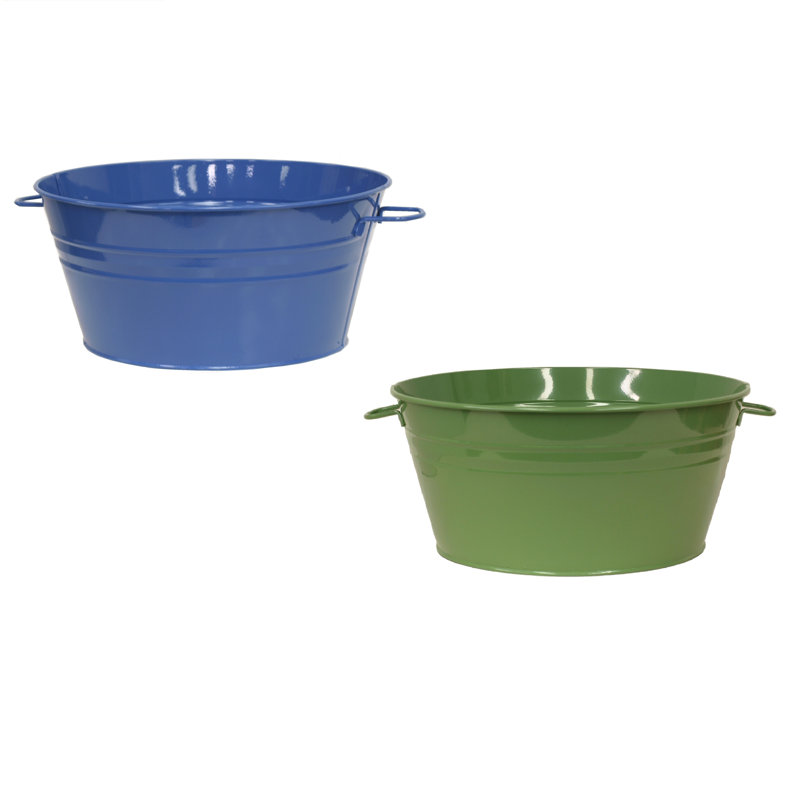 Rozario Metal Pot Planter, Sage/Saffron, 8.5" H x 13.5" W x 13.5" D