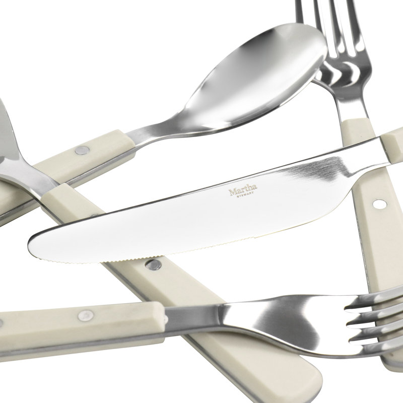Cream Handle Stainless Steel 16-Piece Flatware Set