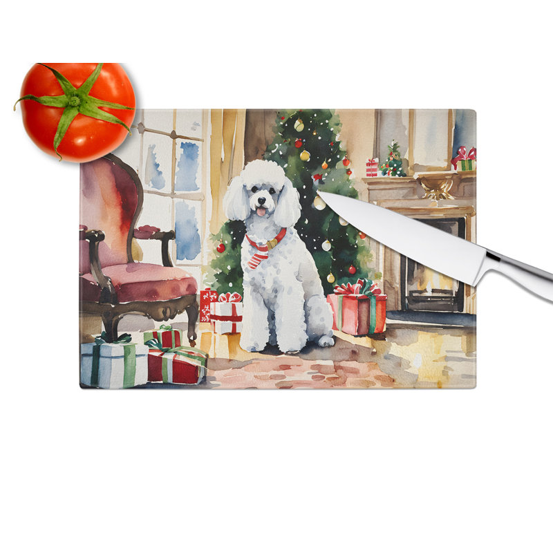 Grande planche à découper en verre Poodle Cozy Christmas