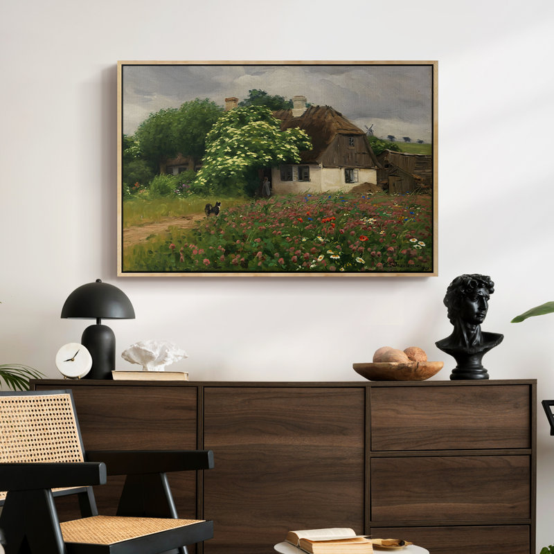 «Farmhouse with Meadow Flowers», 1909 - Hans Andersen Brendekilde, toile tendue avec châssis, 24 po x 36 po, Naturel