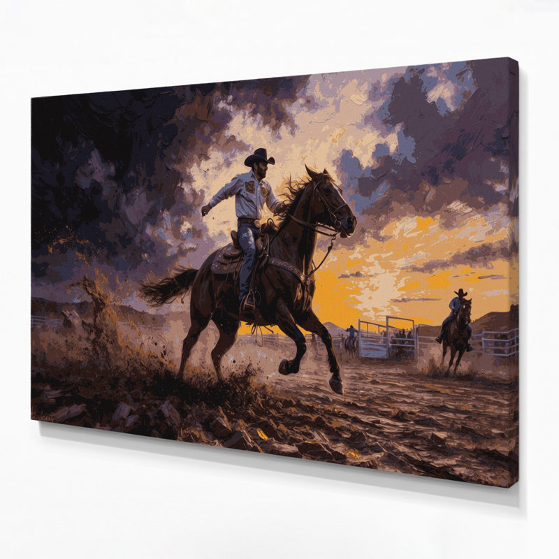 Art mural sur toile, "Southwestern Cowboy Rodeo Scene 84", H 12 po x l 18 po