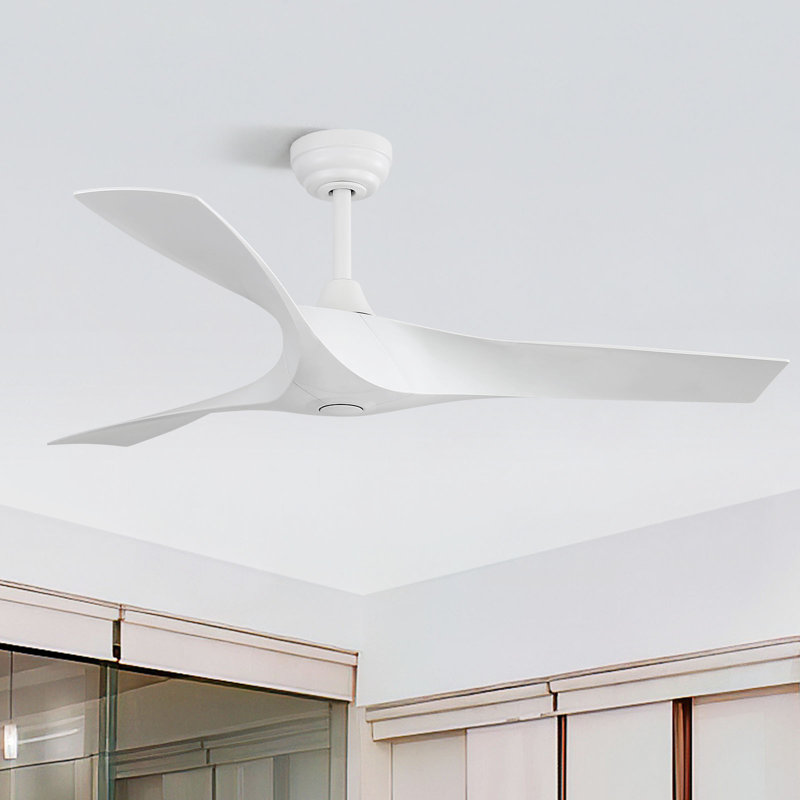 Ventilateur de plafond moderne à 3 pales 52 po avec télécommande Kemp, Blanc