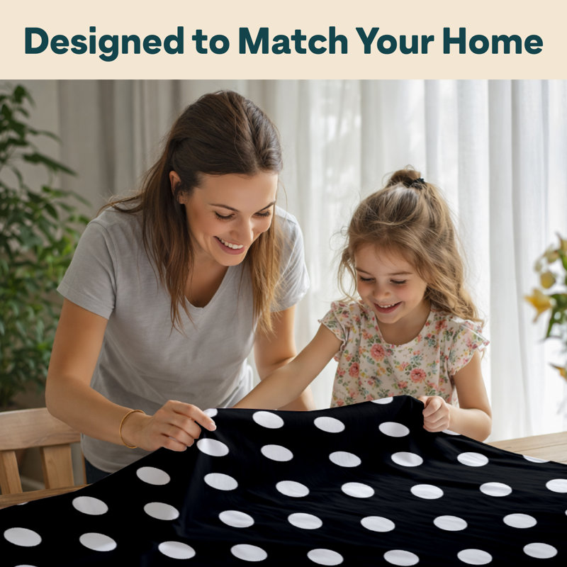 Mccloud Dot Milliken Tablecloth, 120" L x 60" W, Black