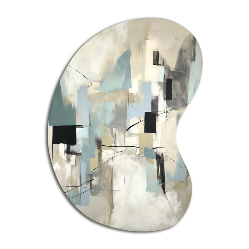 Beige et gris Unounded Creativité II - peinture abstraite asymétrique en métal, reproduction de sculpture murale en forme unique