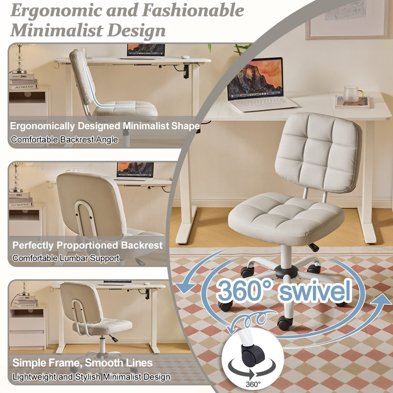 Chaise de bureau 22,1 po, Gris clair, Blanc