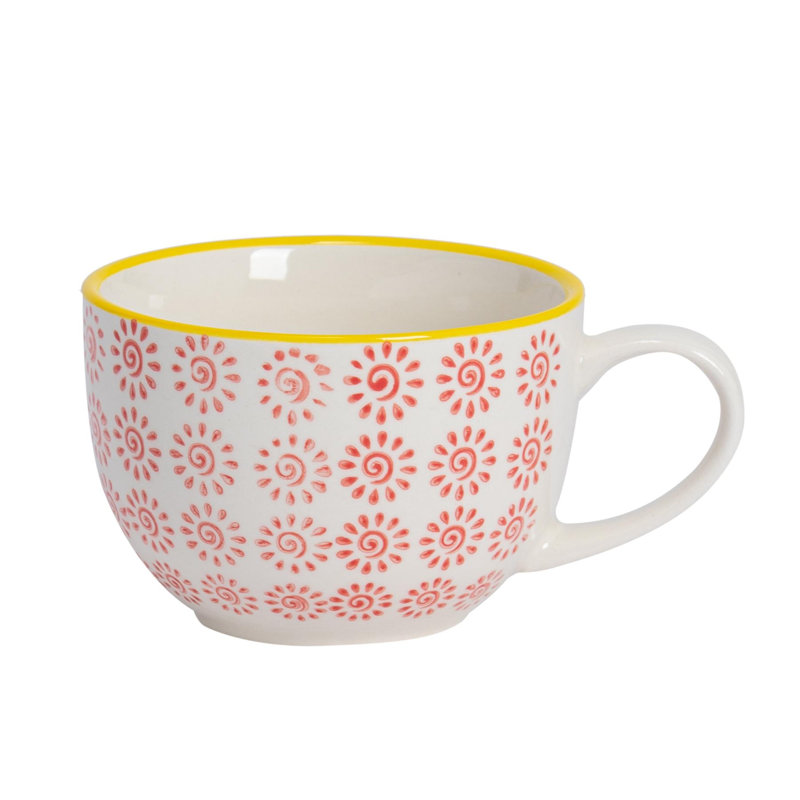 Porcelain Teacup and Saucer, 12, Red/Yellow