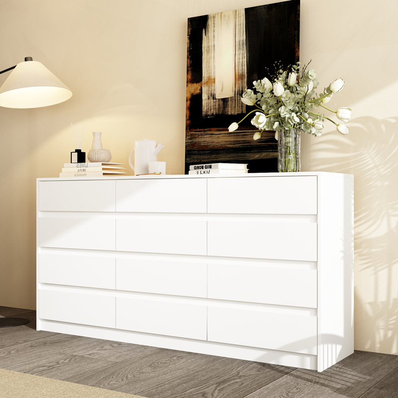 Commode 12 tiroirs l 63 po, Blanc