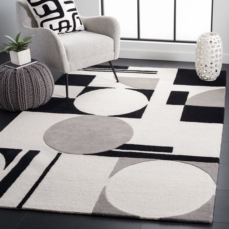 Felipe Handmade Wool Gray/Black/White Rug, Rectangle 5' x 8'