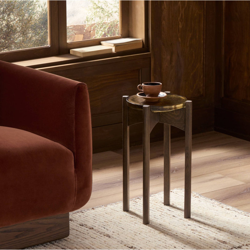 Relo Glass End Table, Olive, Gray Tobacco Oak
