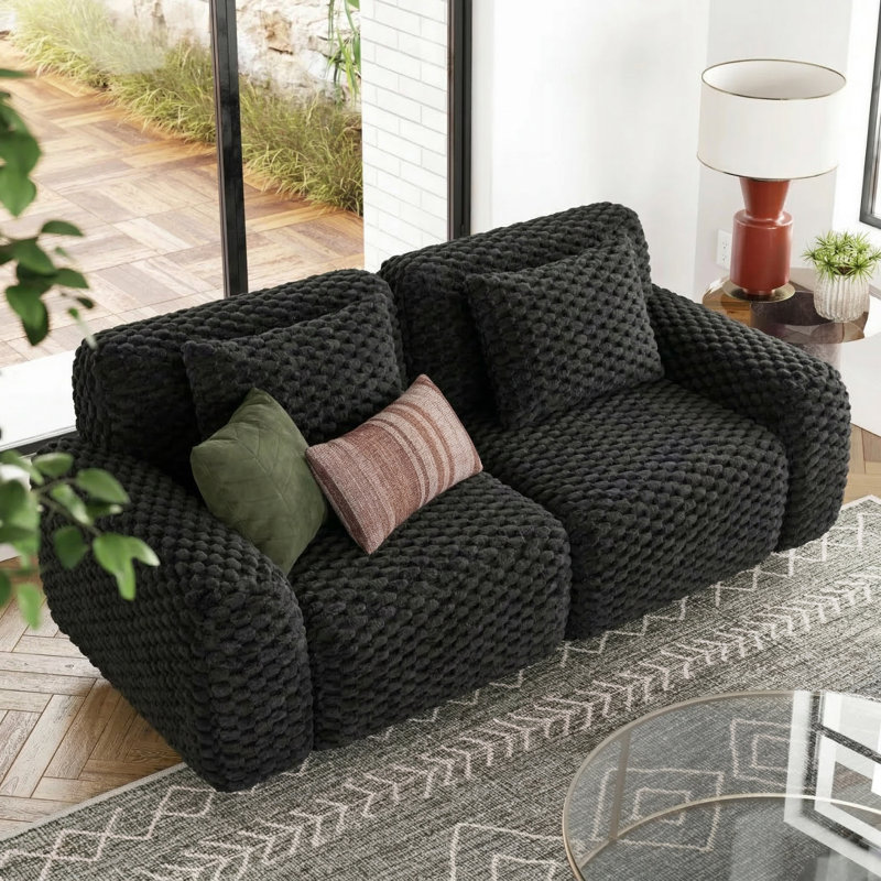 Canapé de salon moderne et minimaliste, tissu d'ameublement en tissu texturé, Noir
