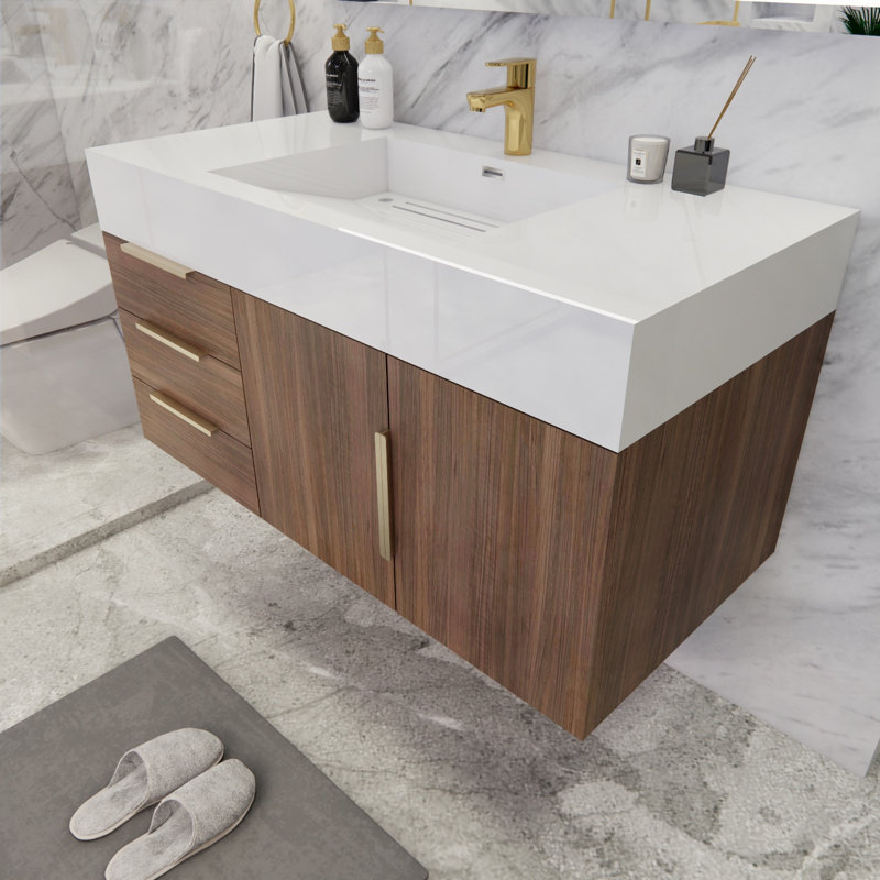 Ensemble de meuble-lavabo simple mural 42 po Glasgow, Palissandre, Blanc