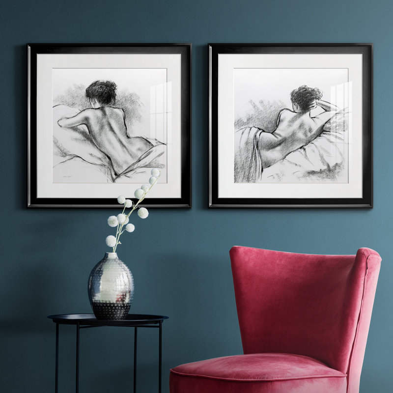 Doux dimanche I - ensemble de 2 reproductions de dessins encadrés, Noir, H 26,5 po x l 53 po x P 1,5 po