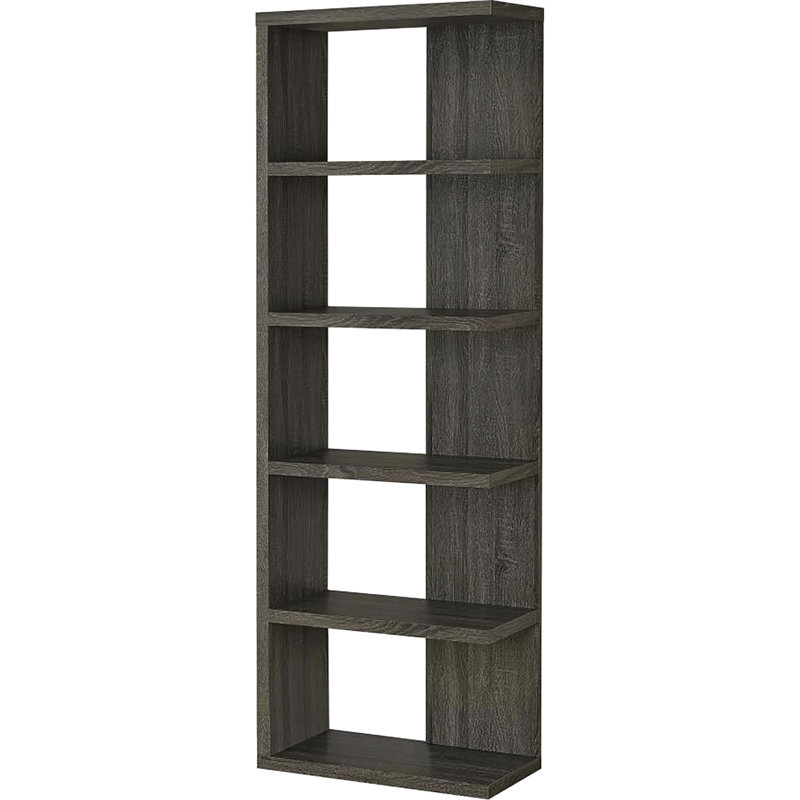 Tablette grise vieillie à 5 tablettes | Bibliothèque de décoration polyvalente pour votre bureau personnel