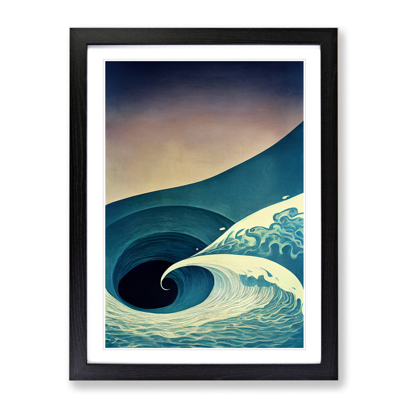 Heart Of The Ocean Wave Abstract - Single Picture Frame Print, Black, 64cm H x 46cm W x 2cm D