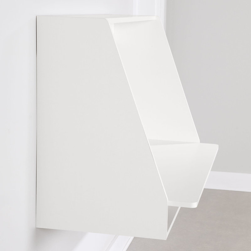 Pure White Wall Mounted Floating Desk with Open Storage Shelf