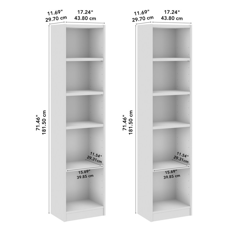 Wakesha Tall 5 Shelf Bookcase - Set Of 2, Storage And Display Bookshelves For Home Office Or Living Room
