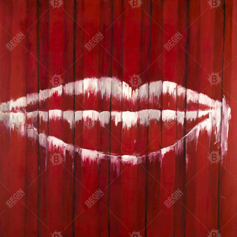 Toile blanche figurative - art de bouche de graffiti pour la décoration de chambre à coucher, H 8 po x l 8 po