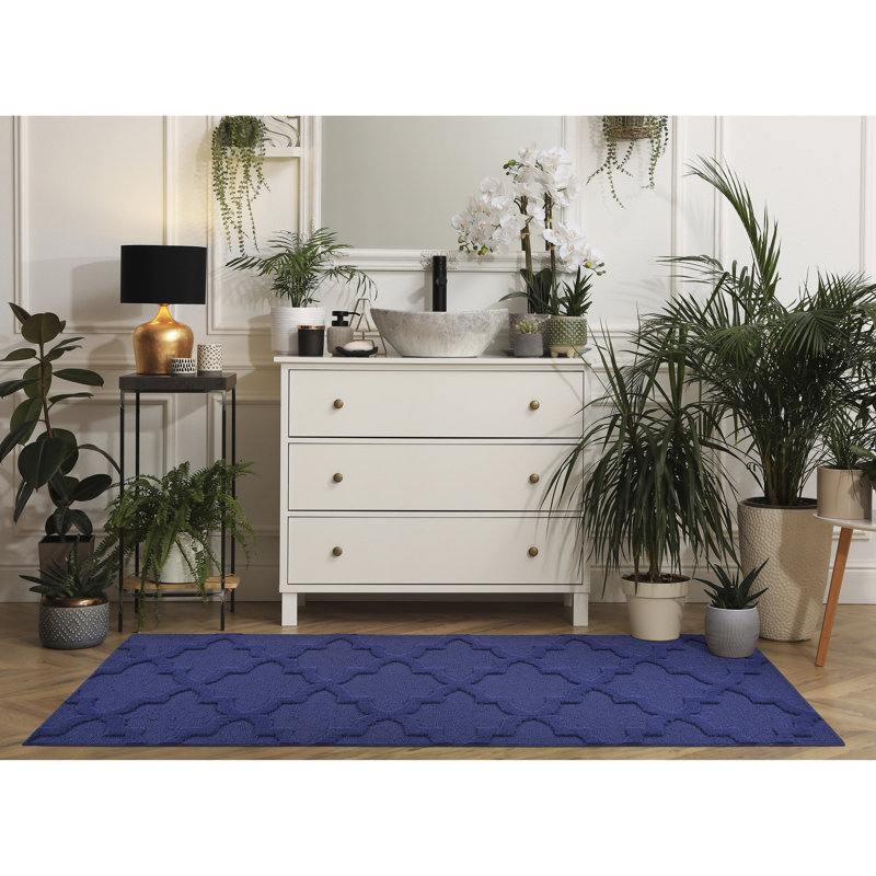 Navy Nasturtium Cut-loop Trellis Area Rug by, Rectangle 3' x 8'