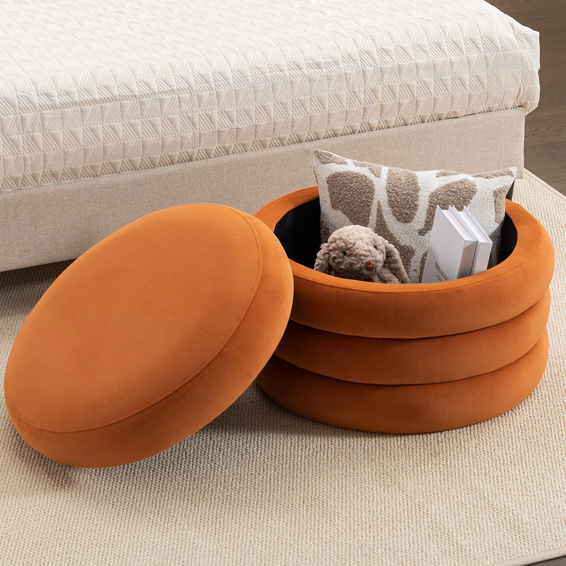 Tomkiel Round Storage Ottoman, Orange Velvet