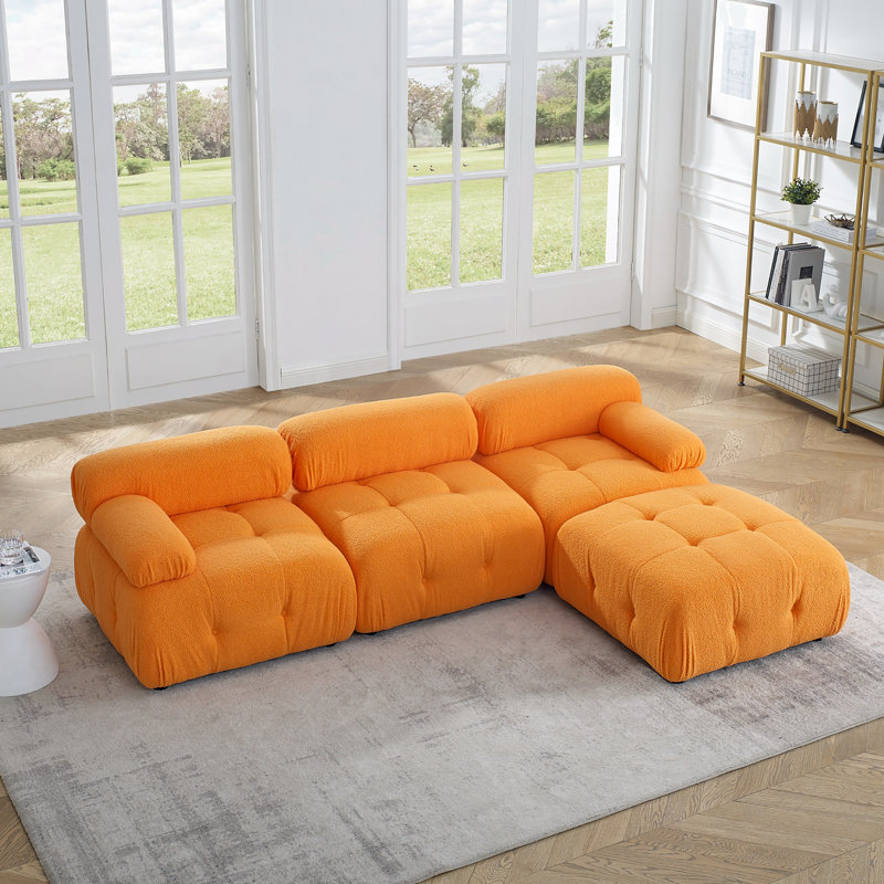 Canapé modulaire modulaire, capitonné à boutons et bricolage, canapé en forme de L avec repose-pieds réversible