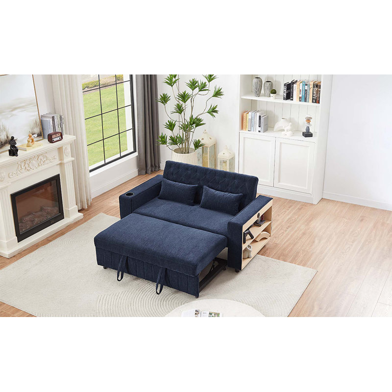 61.4" Pull-out Sofa Bed Convertible Couch Loveseat Sofa Modern Sleeper Sofa with Adjustable Backrest for Living Room, Blue