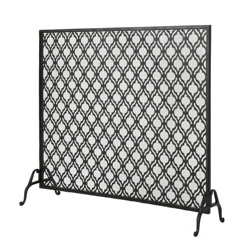 Pare-étincelles simple en fer, thème moderne à chevauchement circulaire, finition noire, profondeur 39,85 po, largeur 11,21 po, hauteur 34,93 po, empêche la fumée et les braises du feu, écran de fer à assembler requis, look avec