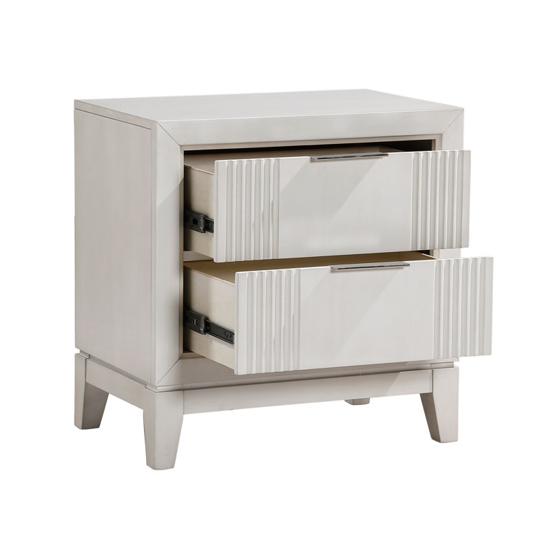 Table de chevet 1Pc avec 2 tiroirs, finition blanche antique
