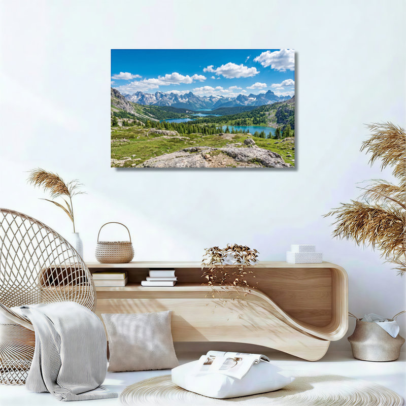 Ensemble de 1 tableau sur toile représentant un lac de montagne, H 16 po x l 24 po, Toile tendue