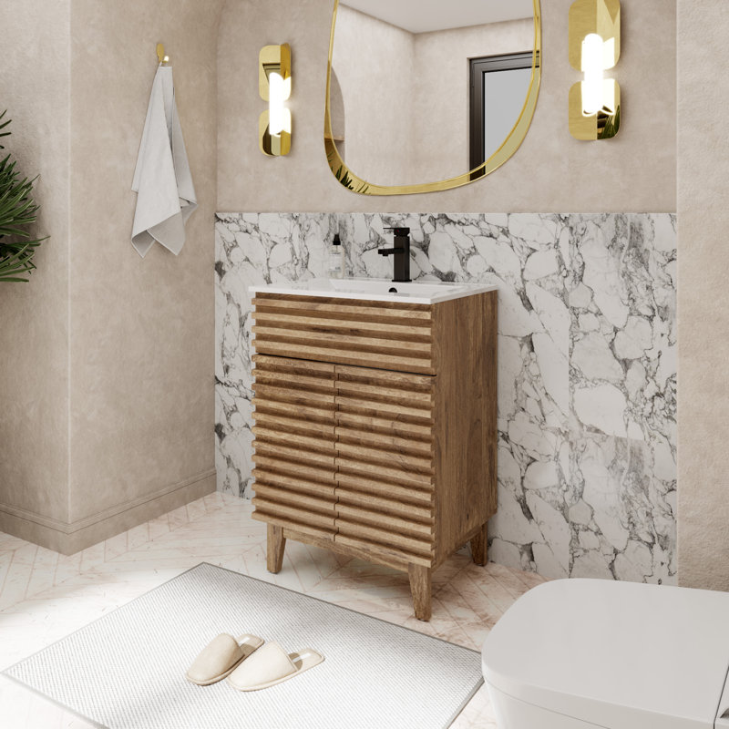 Marilyse 24" Freestanding Single Bathroom Vanity with Ceramic Sink Top, Faucet, Brown