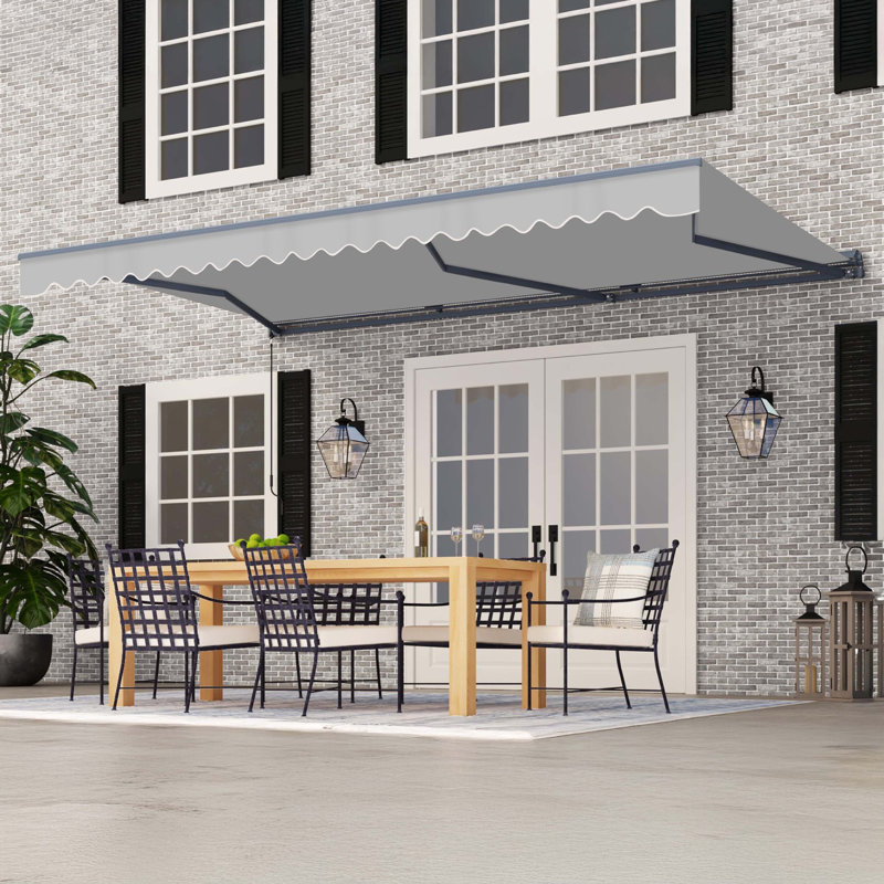 Semi-Cassette Motorized Patio Awning with LED Lights - Moroccan Collection , 20' W x 10' D, Silver Grey