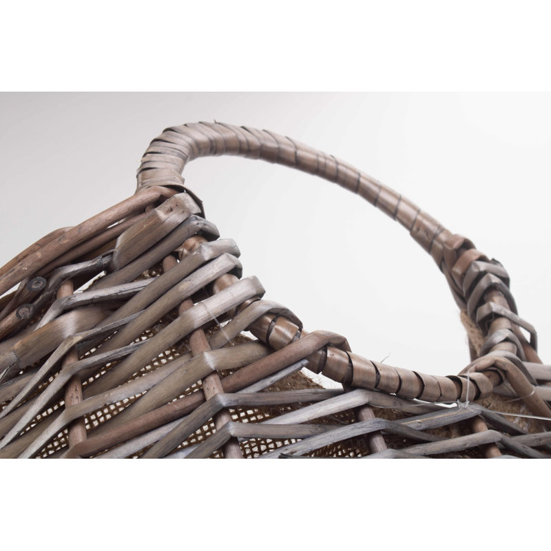 Wicker Scoop Neck Hessian Lined Basket, 42cm H x 30cm W x 38cm D