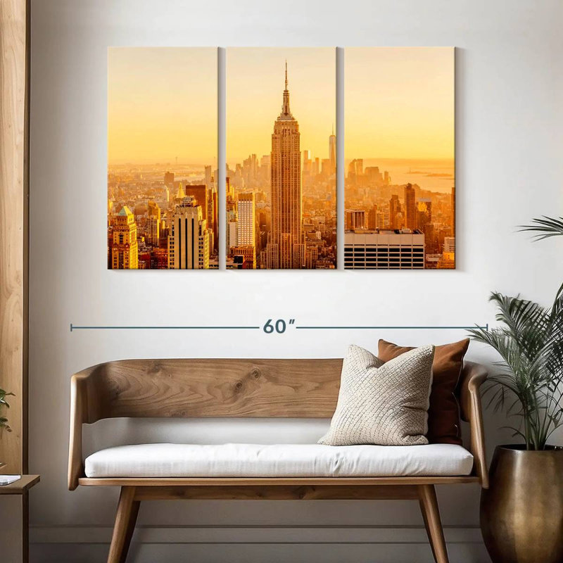 Sebbie, New York, coucher de soleil doré, H 32 po x l 50 po