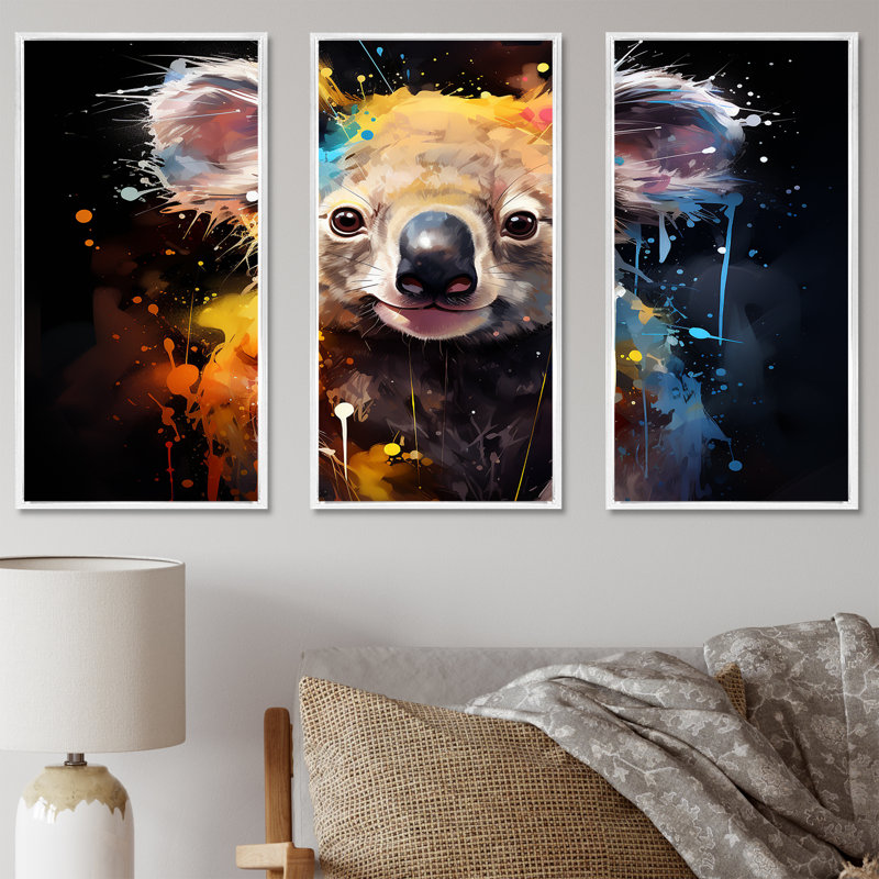 Art mural coloré Koala 1 - Koala, Cadre flottant blanc, H 28 po x l 36 po