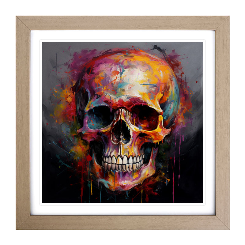 Skull Colour Field No.1 - Single Picture Frame Print on Wood, Oak