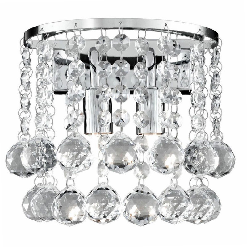2-Light Dimmable Crystal Chrome Flush Mount Wall Light