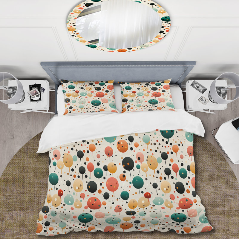 Ensemble de housse de couette vibrant à pois multicolores I - Polka Dots, Housse de couette simple + 1 taie décorative stan