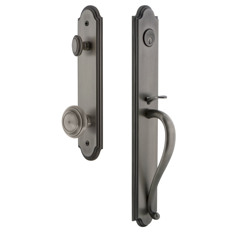 Handleset with Single Cylinder Deadbolt and Circulaire Door Knob and Rosette, Antique Pewter, 2.375"