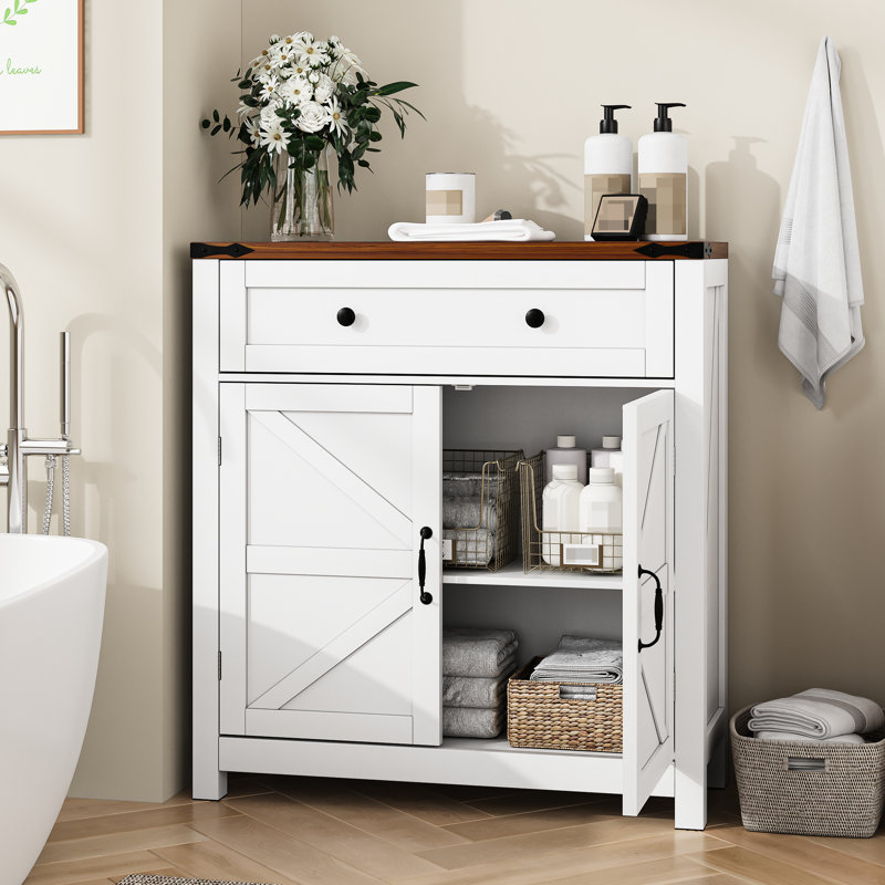 Armoire de cuisine décontractée - Tablette réglable et 2 portes avec panneau de particules autoportant laqué blanc