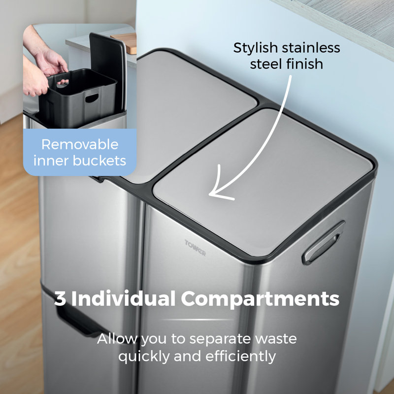 60 Litre Step On Recycling Bin, Grey