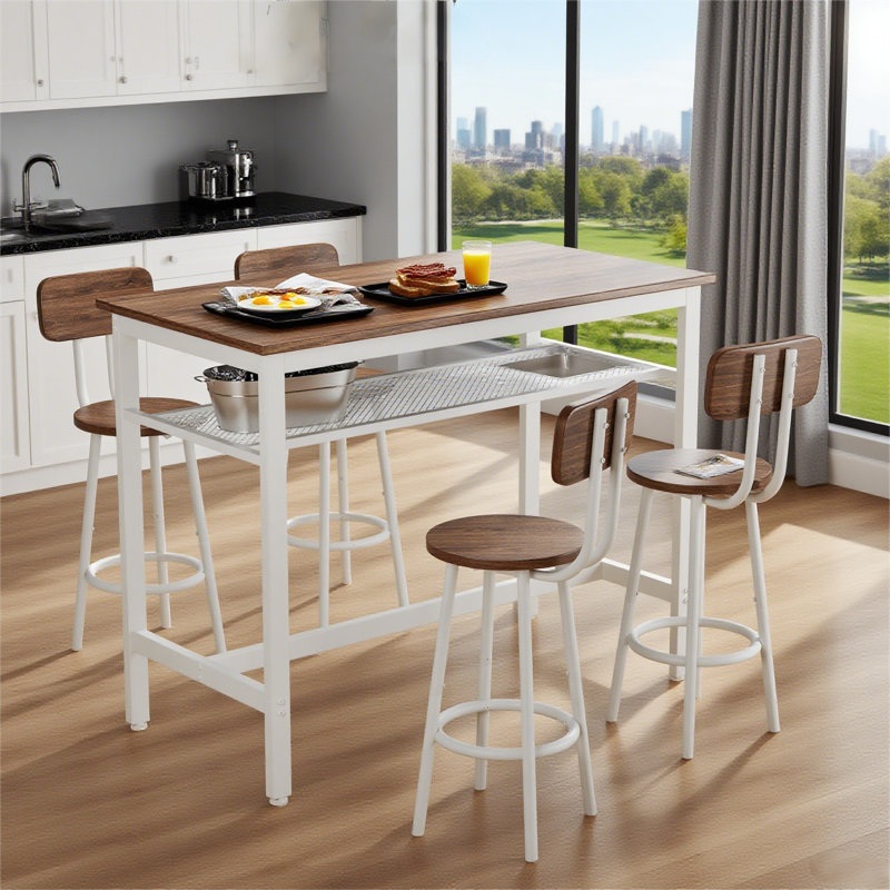 Ensemble de table de bar 5 pièces Lysle avec tablette en métal, ensemble de salle à manger, table à hauteur de comptoir et 4 tabourets de bar Lysle