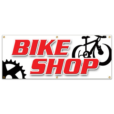 BIKE SHOP BANNER SIGN Bicycle Shop Repair Rental Rent Cycle Helmet