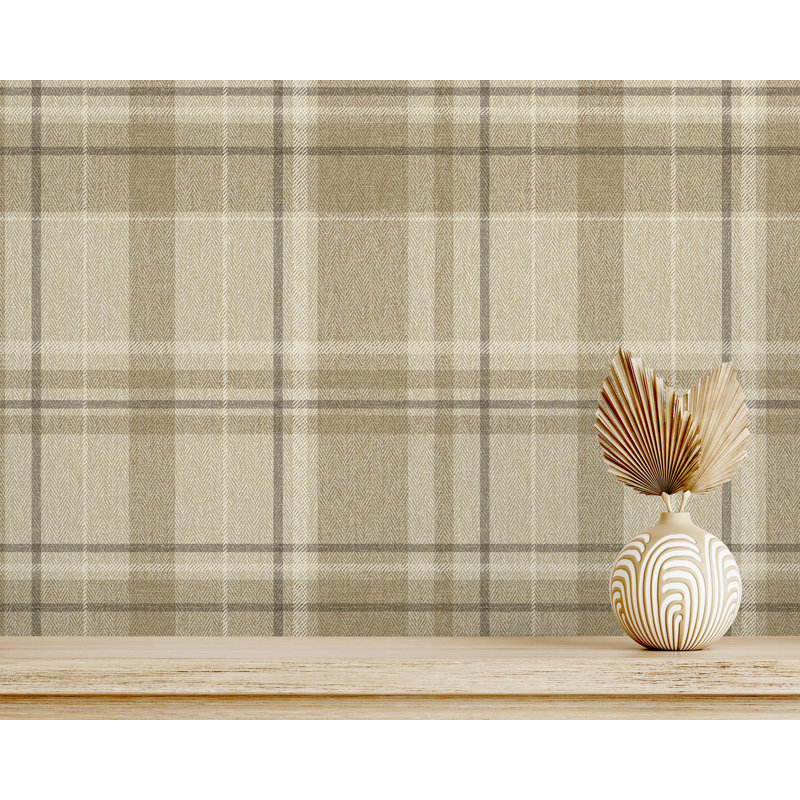 Harris Plaid Chevron Wallpaper, Brown